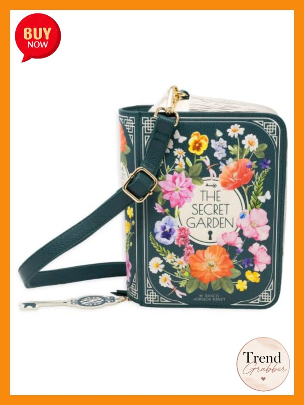 Vegan Leather Book Shaped Crossbody Bag with Floral Pattern